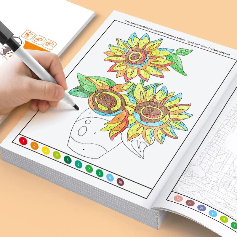 48 Pages with Colorful Pages and Number Instructions, Children's Fun Coloring Book,  Interactive Activity Coloring Book