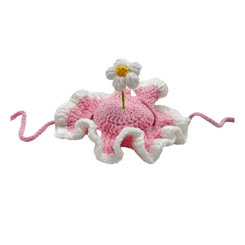 Handmade Pet Hat Adjustable Pet Hat Handmade Crochet Flower Cat Hat Scalloped Pet with Flower Ear Holes Cute Party for Small