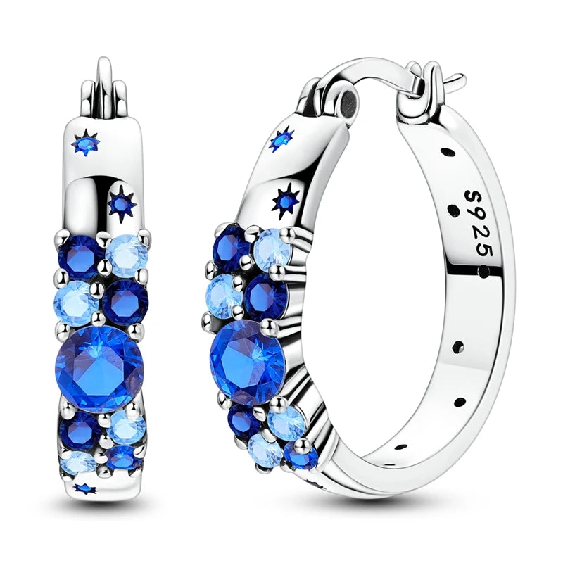 New Earrings 925 Silver Blue Butterfly Star Moon Dangle Hoop Earrings Ear Studs Zircon CZ Making Jewelry For Women Girl Party