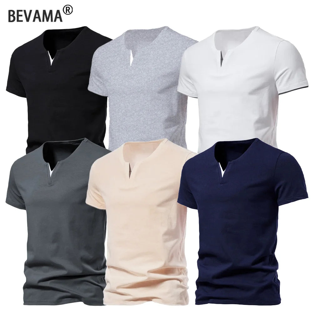 Men's T-shirts Summer Henley V-neck Short Sleeve Casual Solid Color Slim Fit T-shirt Breathable Basic Loose Fitness Sports Top
