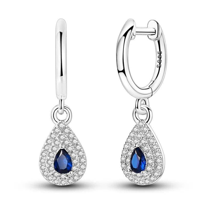 New Earrings 925 Silver Blue Butterfly Star Moon Dangle Hoop Earrings Ear Studs Zircon CZ Making Jewelry For Women Girl Party