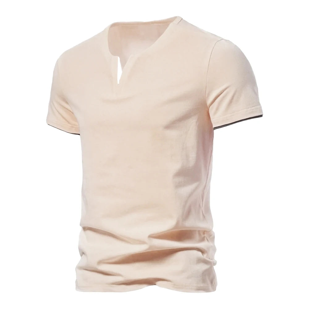 Men's T-shirts Summer Henley V-neck Short Sleeve Casual Solid Color Slim Fit T-shirt Breathable Basic Loose Fitness Sports Top