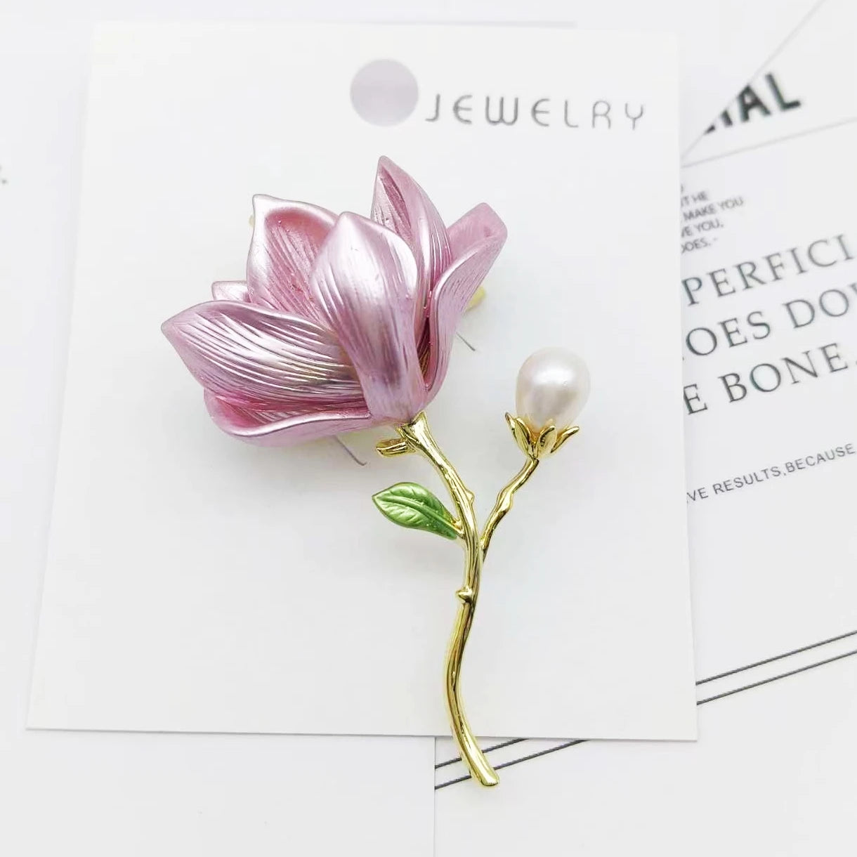 Exquisite Magnolia Flower Brooches Faux Pearl Metal Plant Pins Women Clothes Jewelry Accessories