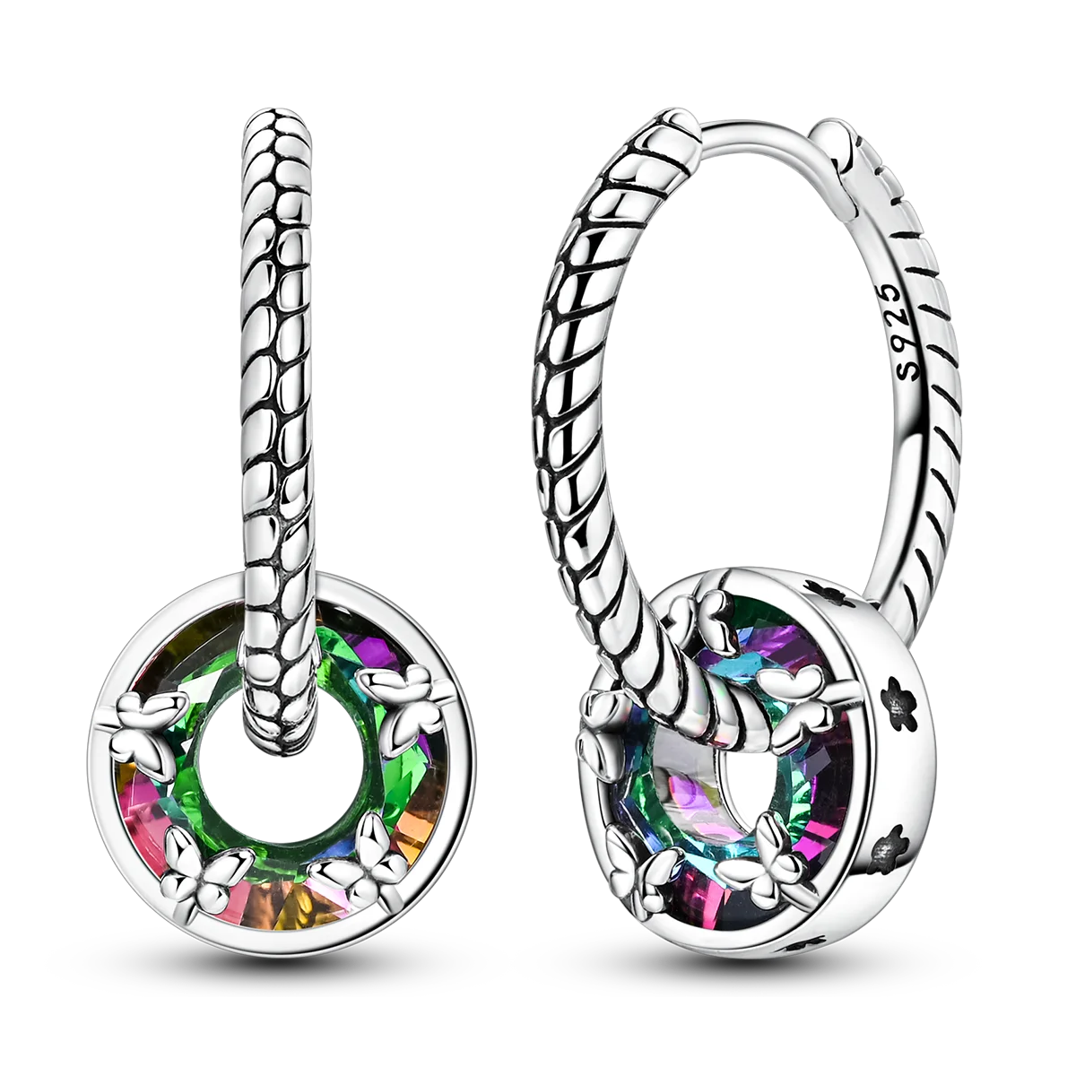 New Earrings 925 Silver Blue Butterfly Star Moon Dangle Hoop Earrings Ear Studs Zircon CZ Making Jewelry For Women Girl Party