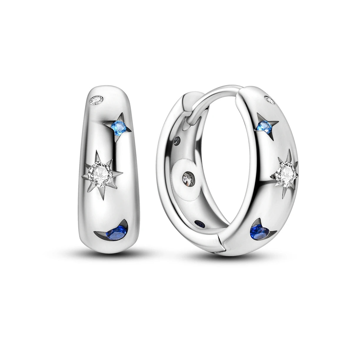 New Earrings 925 Silver Blue Butterfly Star Moon Dangle Hoop Earrings Ear Studs Zircon CZ Making Jewelry For Women Girl Party
