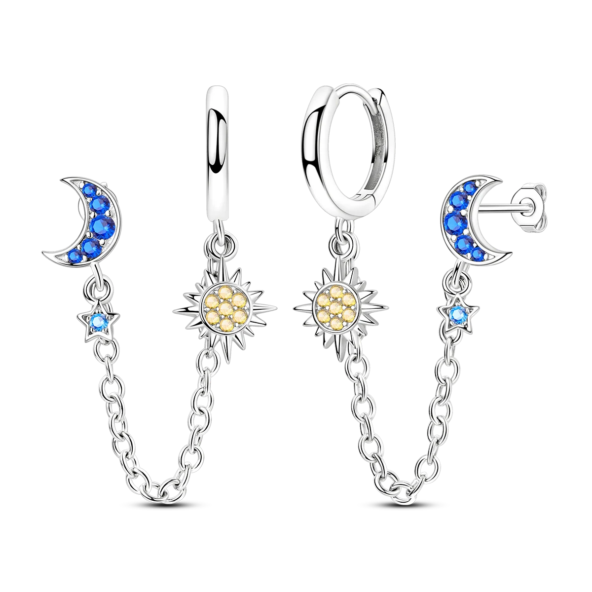 New Earrings 925 Silver Blue Butterfly Star Moon Dangle Hoop Earrings Ear Studs Zircon CZ Making Jewelry For Women Girl Party