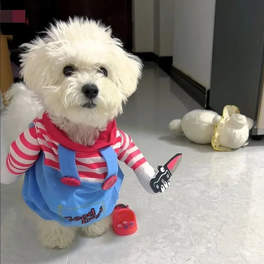 Funny Halloween Dog Clothes for Small Medium Dogs Knife Holding Cosplay Pets Costume Cute Party Cat Dressed Up Chihuahua Outfits