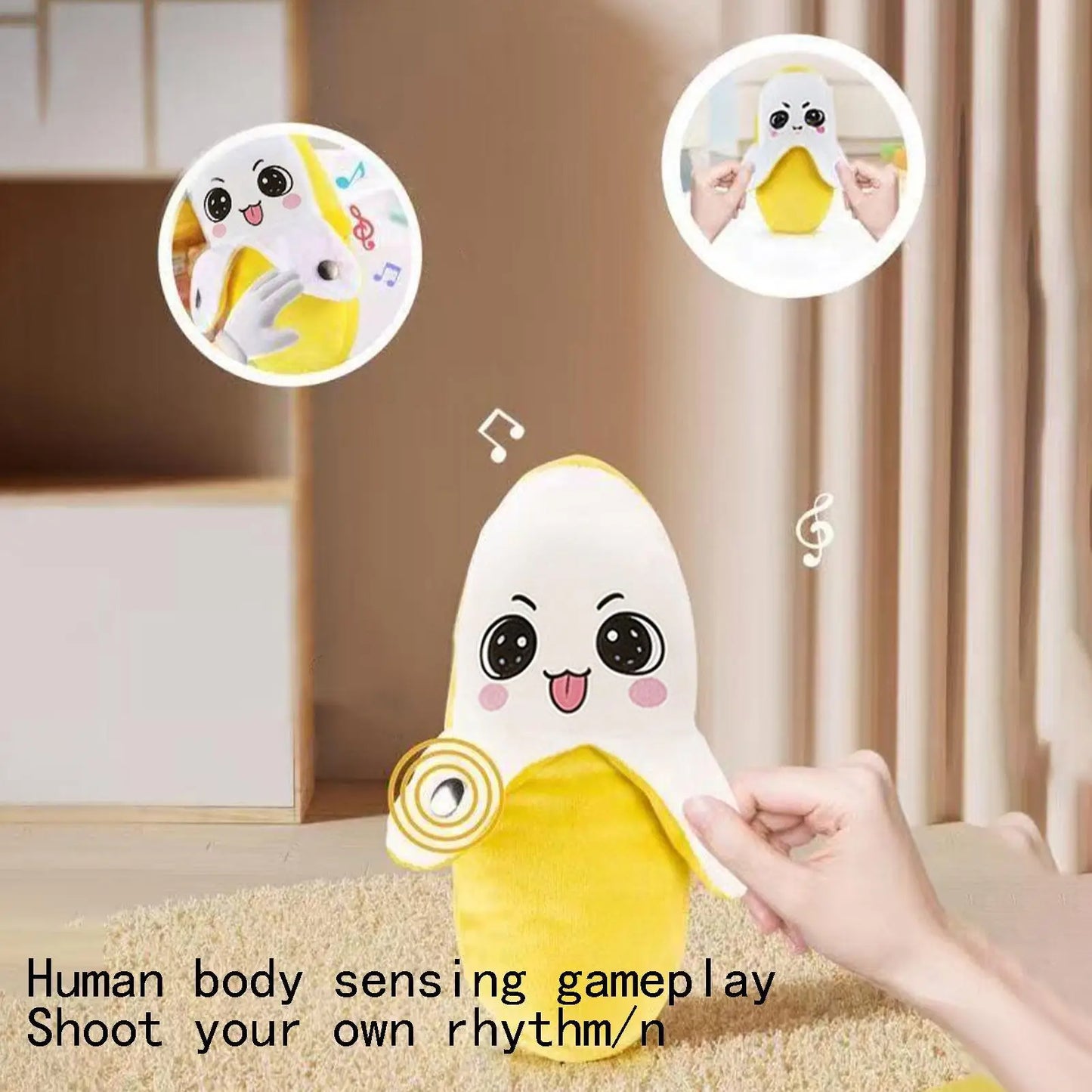 Banana Baby Beat Sensing Creative Fruit Novelty Parent-Child Musical Interactive Piano Toy Plush Doll Gift Encourage Sensory