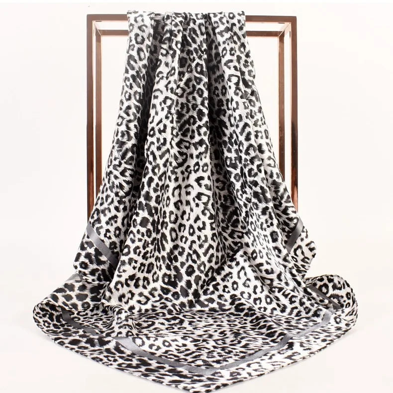 Luxury Design 90*90cm Leopard Print Silk Square Scarf Women Soft Satin Hairband Neckerchief Office Hijab Headband Foulard Gift