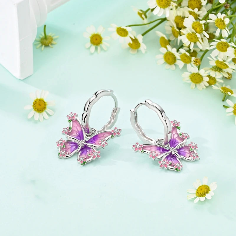 New In Earrings 925 Sterling Silver Butterfly Tulip Hoop Earrings Ear Studs Zircon Making Jewelry For Women Girl Party Gifts