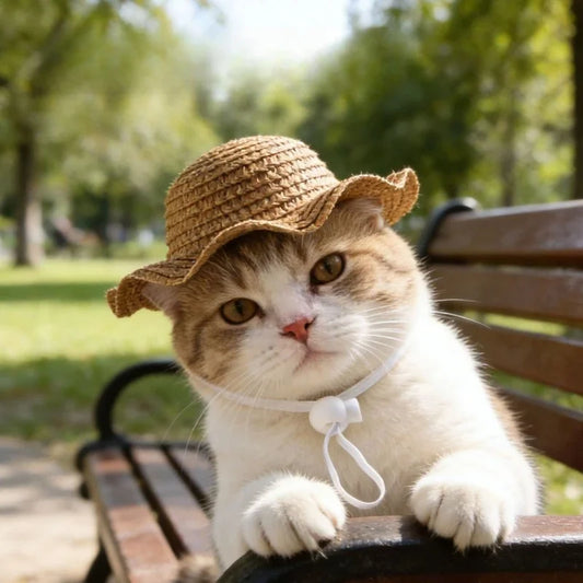 Pet Straw Hat for Cats Summer Sun Visor Cap for Kittens Cute Cat Headwear for Photography Props Fashion Dog Accessories