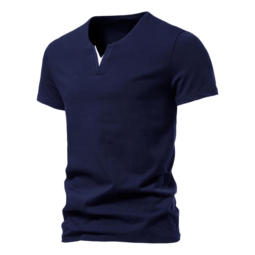 Men's T-shirts Summer Henley V-neck Short Sleeve Casual Solid Color Slim Fit T-shirt Breathable Basic Loose Fitness Sports Top