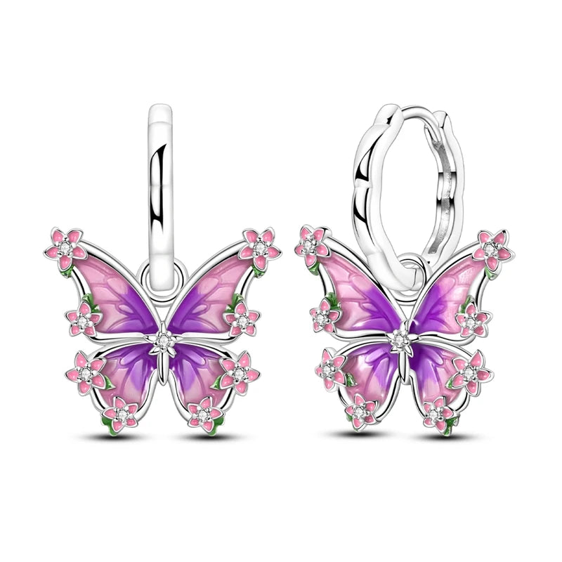 New In Earrings 925 Sterling Silver Butterfly Tulip Hoop Earrings Ear Studs Zircon Making Jewelry For Women Girl Party Gifts
