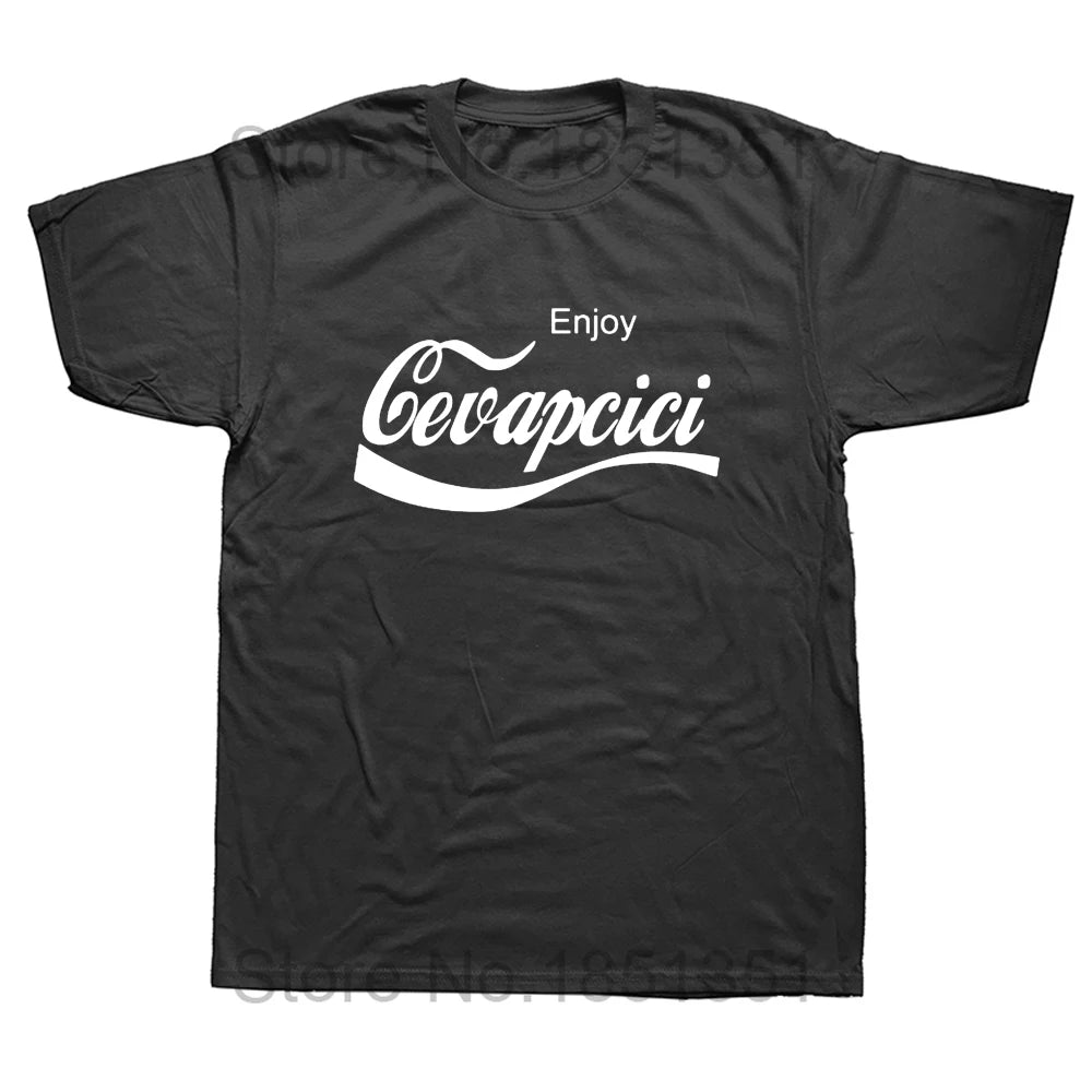 Enjoy Cevapcici Red T Shirt Print for Men Cotton New Cool Tee Cola Parody Retro Vintage Balkan Croatia Serbia Macedonia Cevape