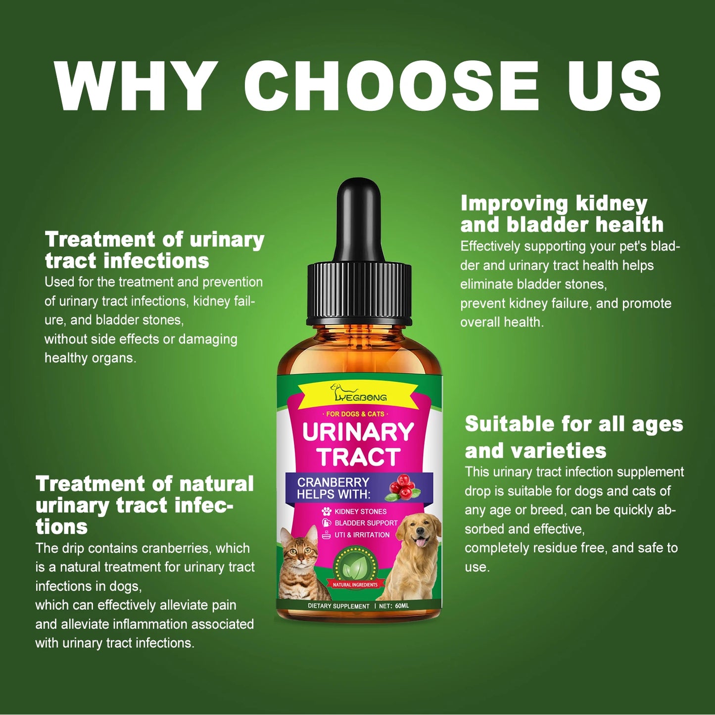Cranberry Bladder Health Drop Dog Urinary Tract Infection Supplement Bladder Stone Remover Promote Kidney Health Pet Health Care