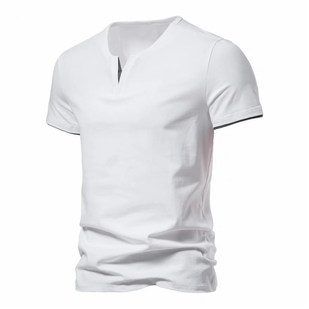 Men's T-shirts Summer Henley V-neck Short Sleeve Casual Solid Color Slim Fit T-shirt Breathable Basic Loose Fitness Sports Top
