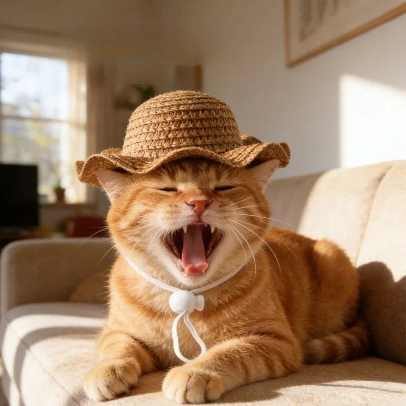 Pet Straw Hat for Cats Summer Sun Visor Cap for Kittens Cute Cat Headwear for Photography Props Fashion Dog Accessories