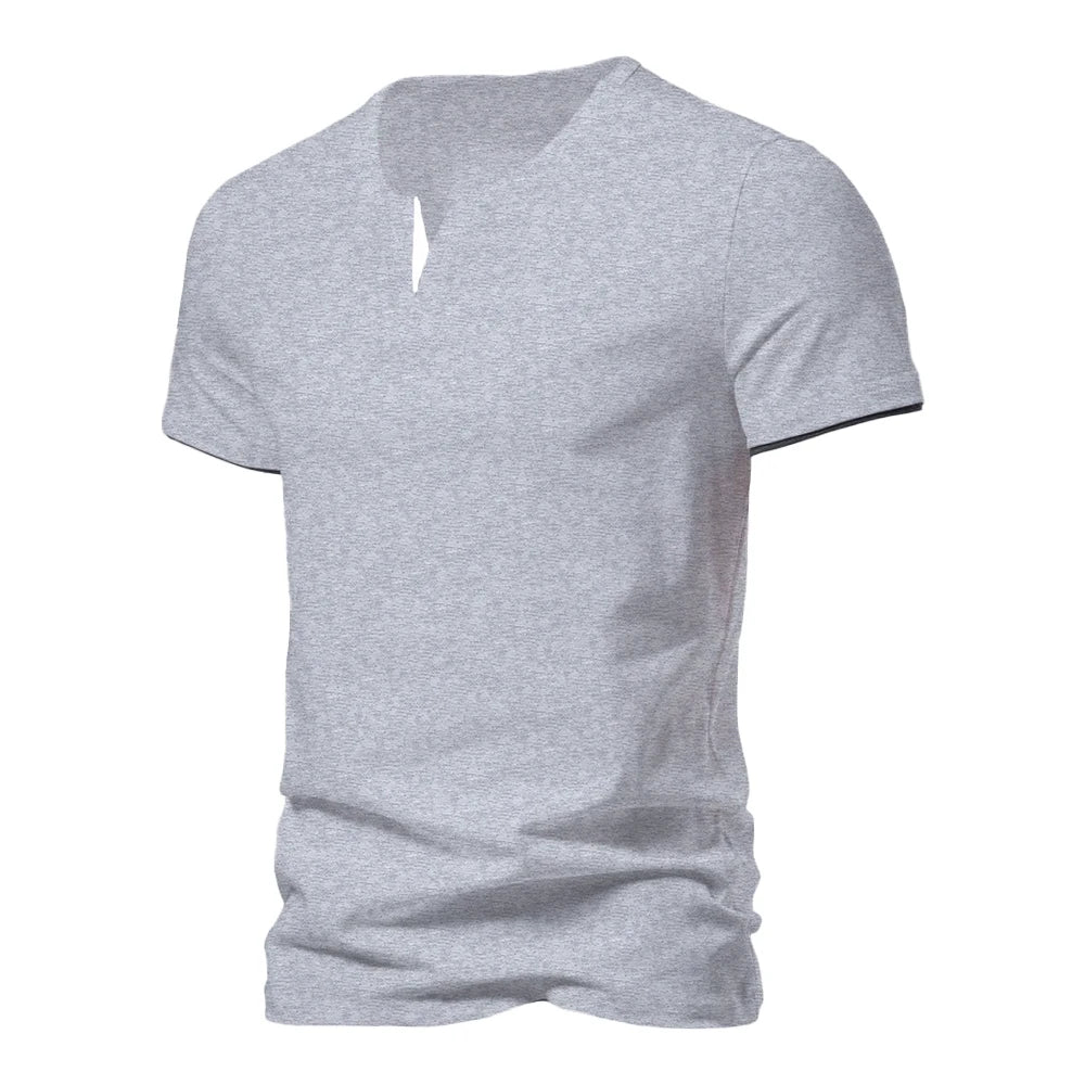 Men's T-shirts Summer Henley V-neck Short Sleeve Casual Solid Color Slim Fit T-shirt Breathable Basic Loose Fitness Sports Top