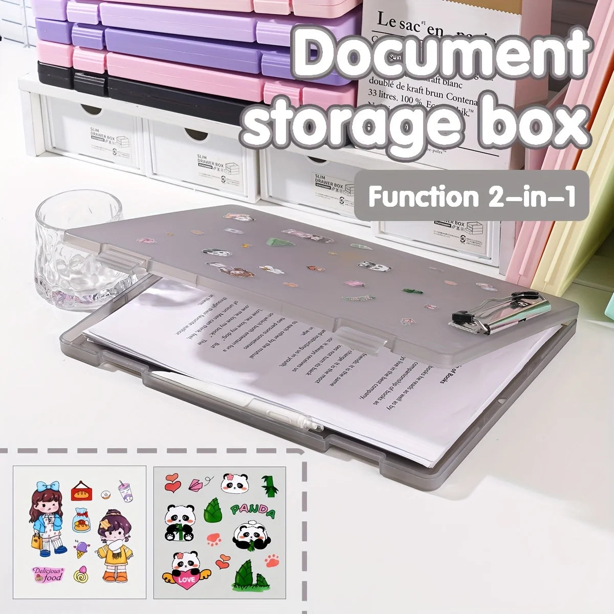 An A4 Pp Writing Pad With Storage Function, Multi-functional Document Office Supplies, Students Sorting Tools, Send Cute Sticker