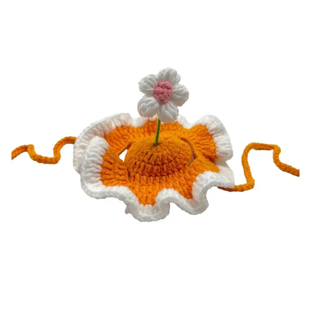 Handmade Pet Hat Adjustable Pet Hat Handmade Crochet Flower Cat Hat Scalloped Pet with Flower Ear Holes Cute Party for Small