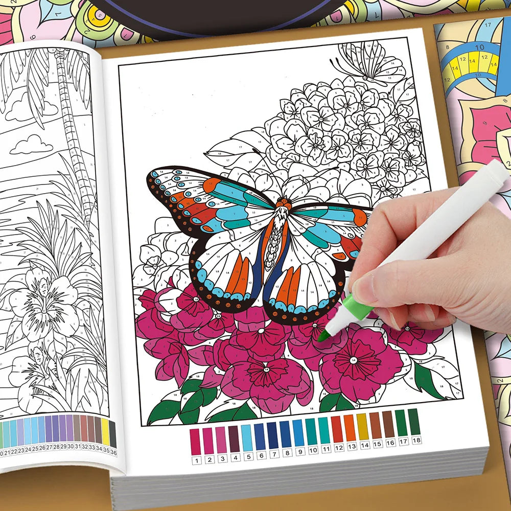 Color by Numbers Coloring Book for Adults, Includes Relaxing Designs Such As Mandalas, Animals, Flowers, Birds