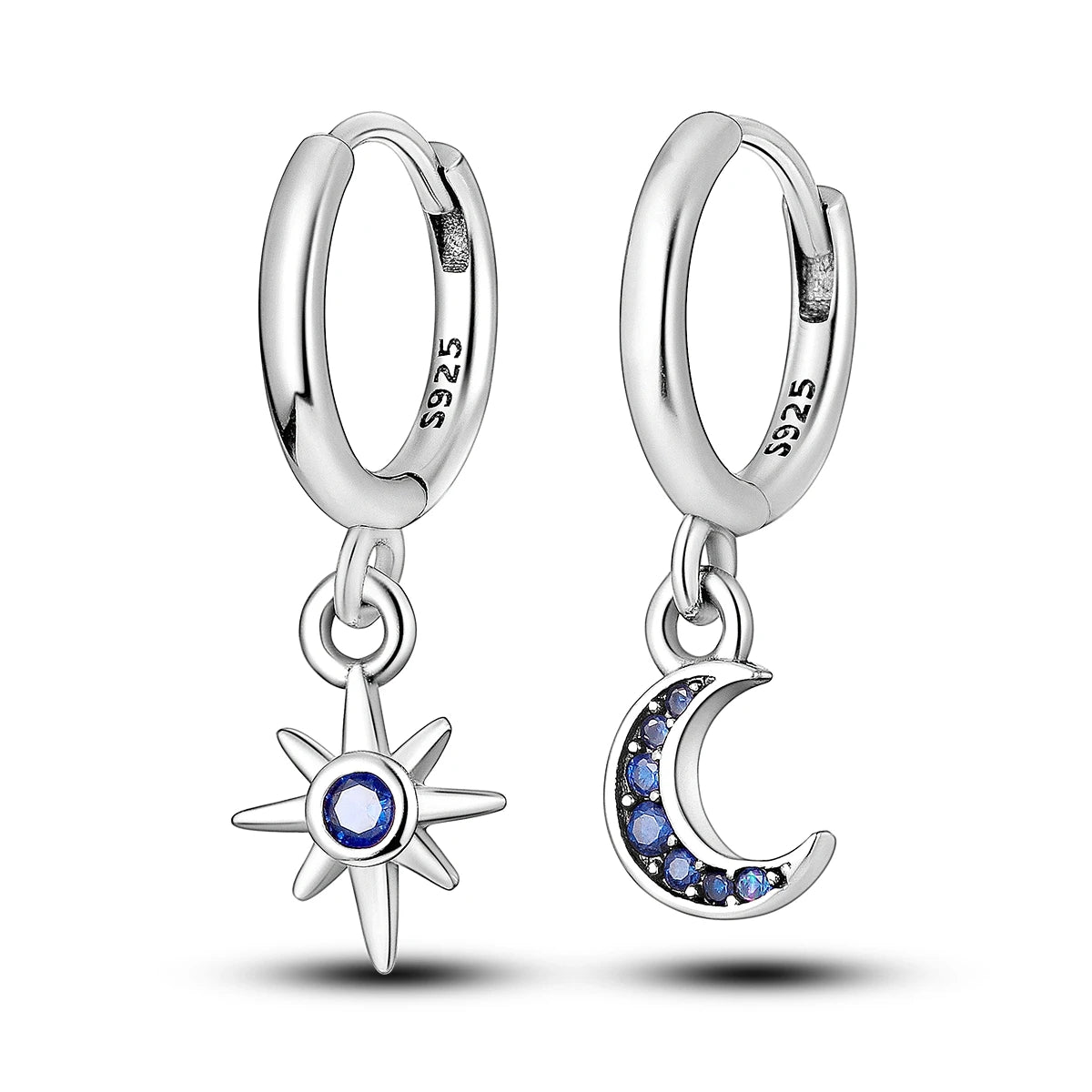New Earrings 925 Silver Blue Butterfly Star Moon Dangle Hoop Earrings Ear Studs Zircon CZ Making Jewelry For Women Girl Party