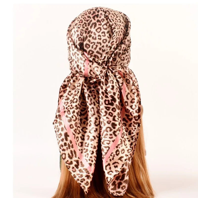Luxury Design 90*90cm Leopard Print Silk Square Scarf Women Soft Satin Hairband Neckerchief Office Hijab Headband Foulard Gift