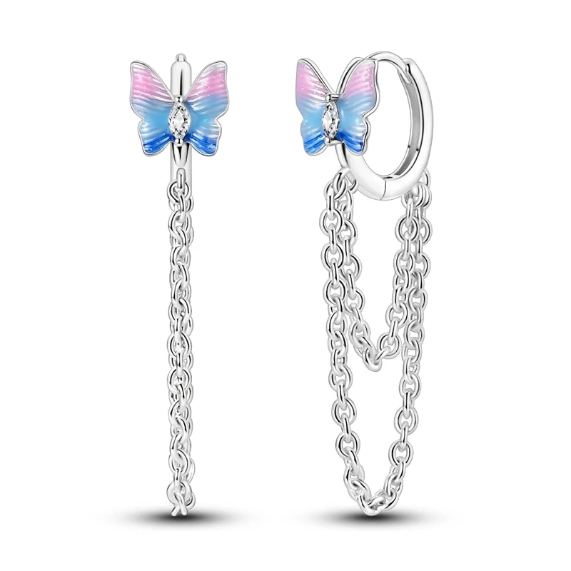 New In Earrings 925 Sterling Silver Butterfly Tulip Hoop Earrings Ear Studs Zircon Making Jewelry For Women Girl Party Gifts