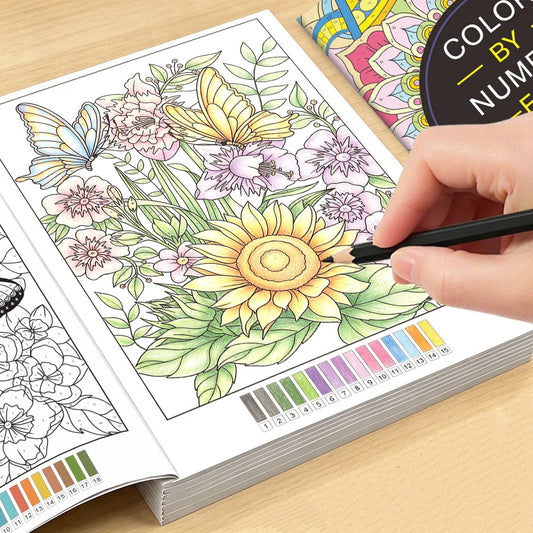 Color By Number Coloring Book for Adult, Relaxing Mandala & Floral Themed Color By Number Pages for Adults Painting Book