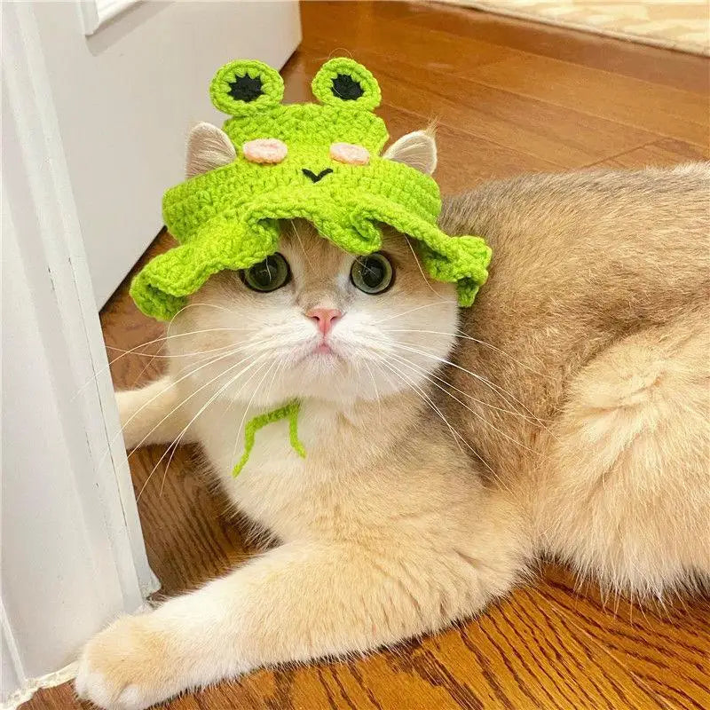 Pet Hat Hand-made Cat Hat Elastic Woven Cap  Puppy Kitten Headwear Knitted Hat Party Photo Shoot Props Decoration Cat Accessorie