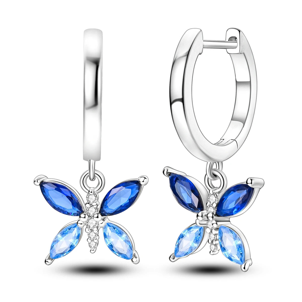 New Earrings 925 Silver Blue Butterfly Star Moon Dangle Hoop Earrings Ear Studs Zircon CZ Making Jewelry For Women Girl Party