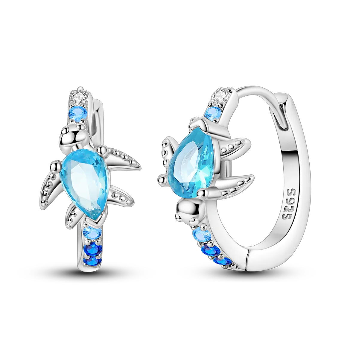 New Earrings 925 Silver Blue Butterfly Star Moon Dangle Hoop Earrings Ear Studs Zircon CZ Making Jewelry For Women Girl Party