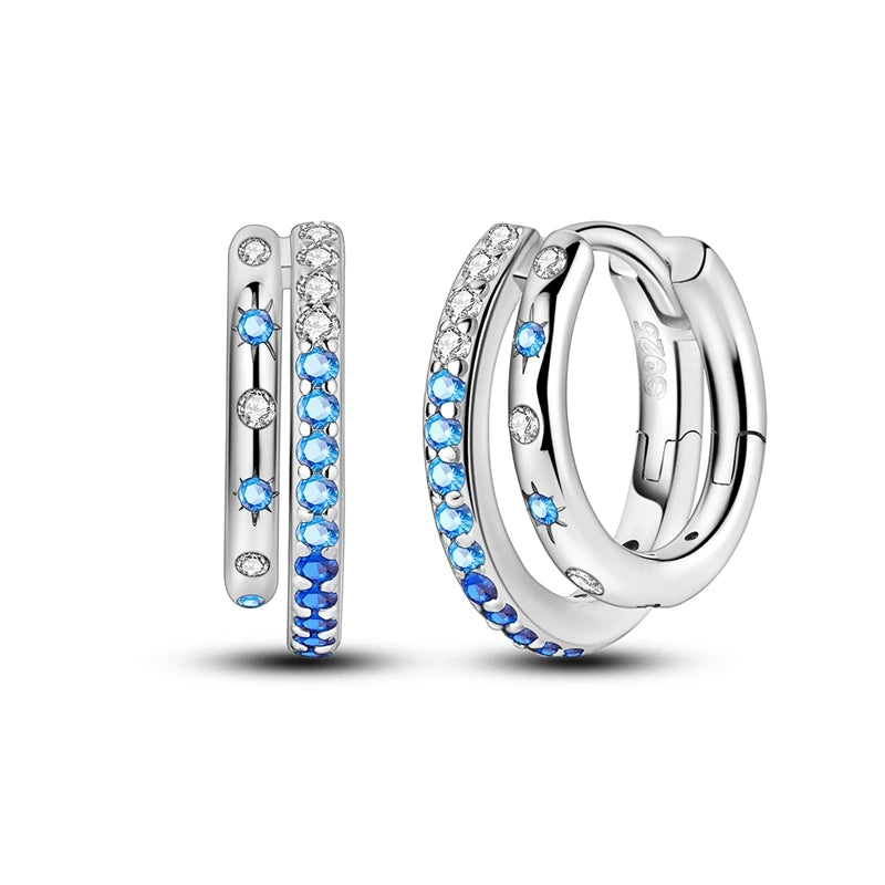 New Earrings 925 Silver Blue Butterfly Star Moon Dangle Hoop Earrings Ear Studs Zircon CZ Making Jewelry For Women Girl Party