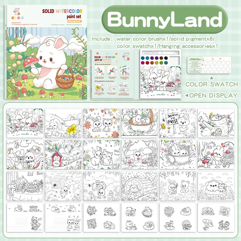 Coloring Books with Solid Pigment  Drawing Pad Art Painting Notebook for Creative Activity Sketch Coloring Painting Book