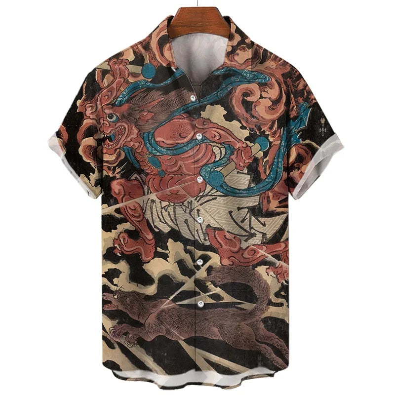 Men's Shirts 3D Animal Tiger Dragon Printed Short Sleeve Hawaiian Shirts Blouse New in Casual Button Up Aloha Shirt Male Tops