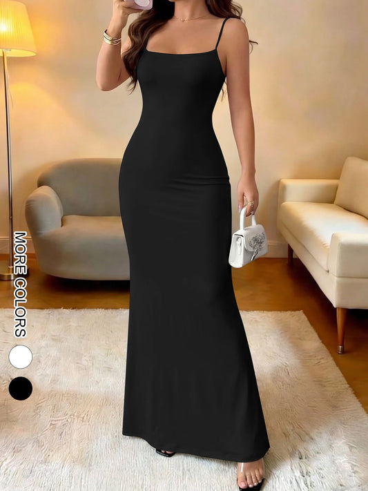 Summer New Strap Dresses Solid Sexy Women Streetwear Sheath Sleeveless Bodycon Dress Casual  Elegant Party Ankle-Length Dresses