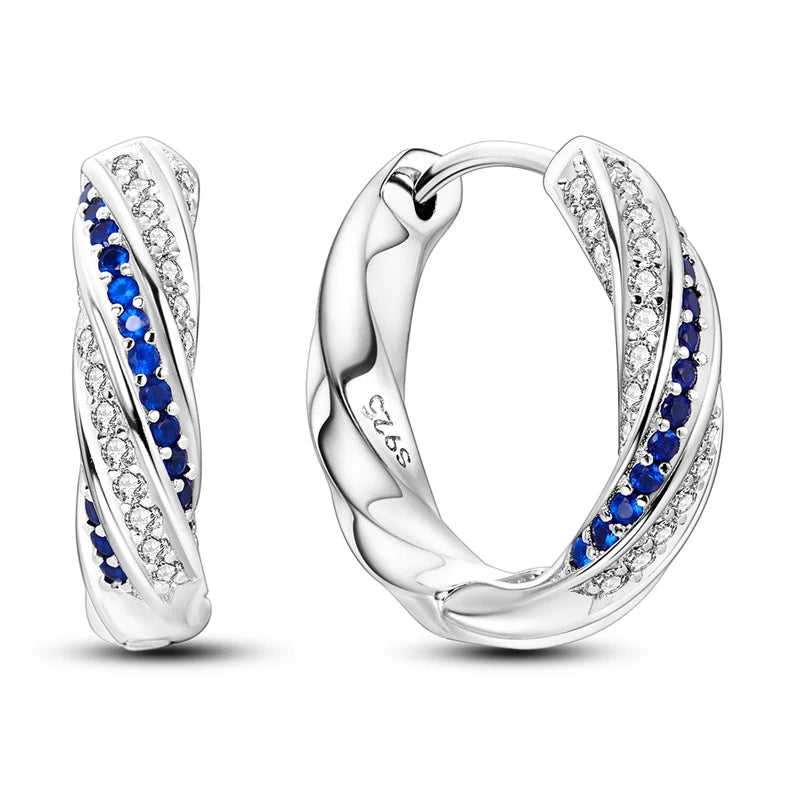 New Earrings 925 Silver Blue Butterfly Star Moon Dangle Hoop Earrings Ear Studs Zircon CZ Making Jewelry For Women Girl Party