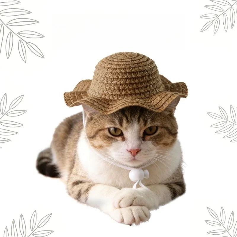 Pet Straw Hat for Cats Summer Sun Visor Cap for Kittens Cute Cat Headwear for Photography Props Fashion Dog Accessories