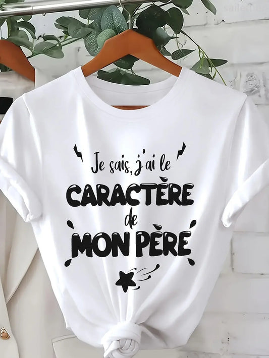 Women'S French  Graphic White Crew Neck Short Sleeve Casual Aesthetic Clothes Women Clothes