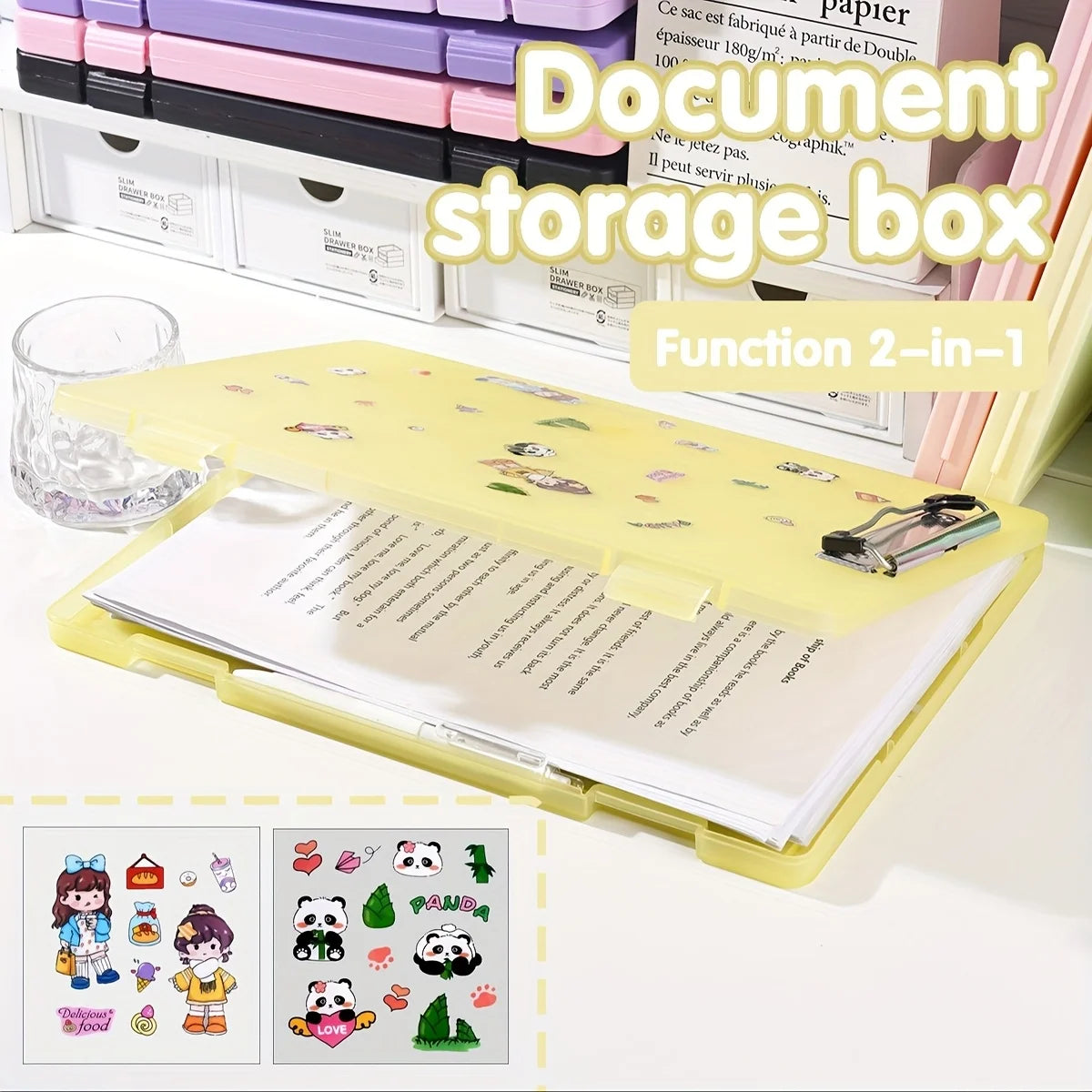An A4 Pp Writing Pad With Storage Function, Multi-functional Document Office Supplies, Students Sorting Tools, Send Cute Sticker