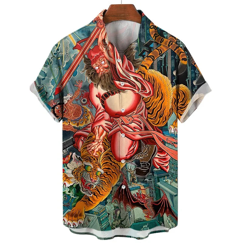 Men's Shirts 3D Animal Tiger Dragon Printed Short Sleeve Hawaiian Shirts Blouse New in Casual Button Up Aloha Shirt Male Tops